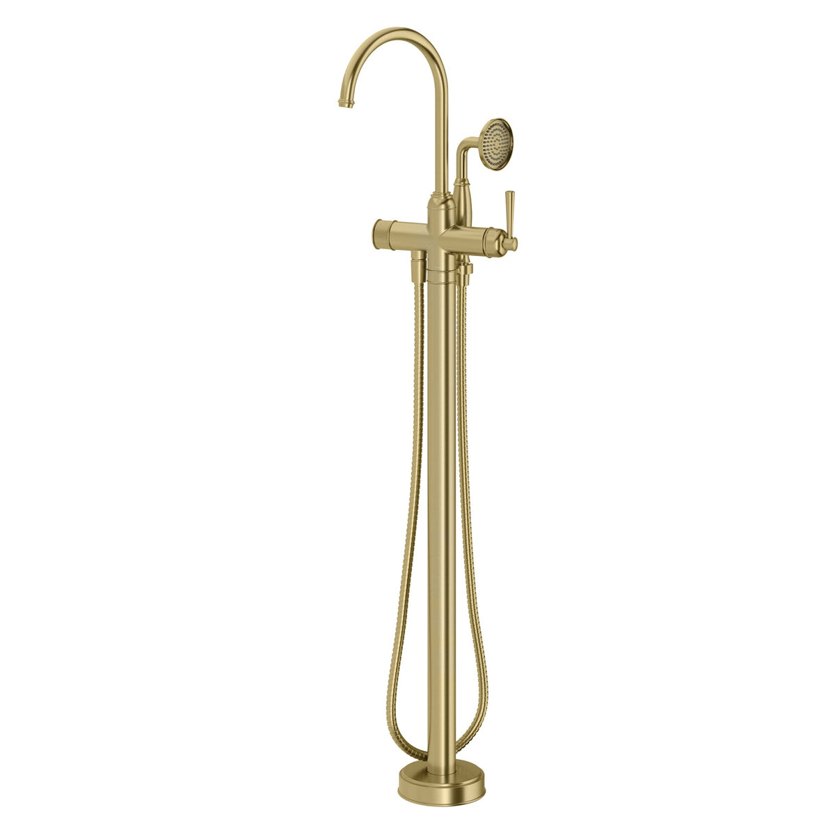 Cromford Floor Mounted Bath Mixer With Handshower - Brushed Gold