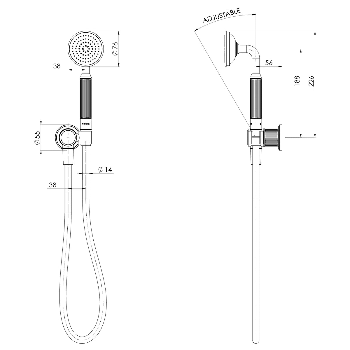 Specification diagram — Wiltern Hand Shower
