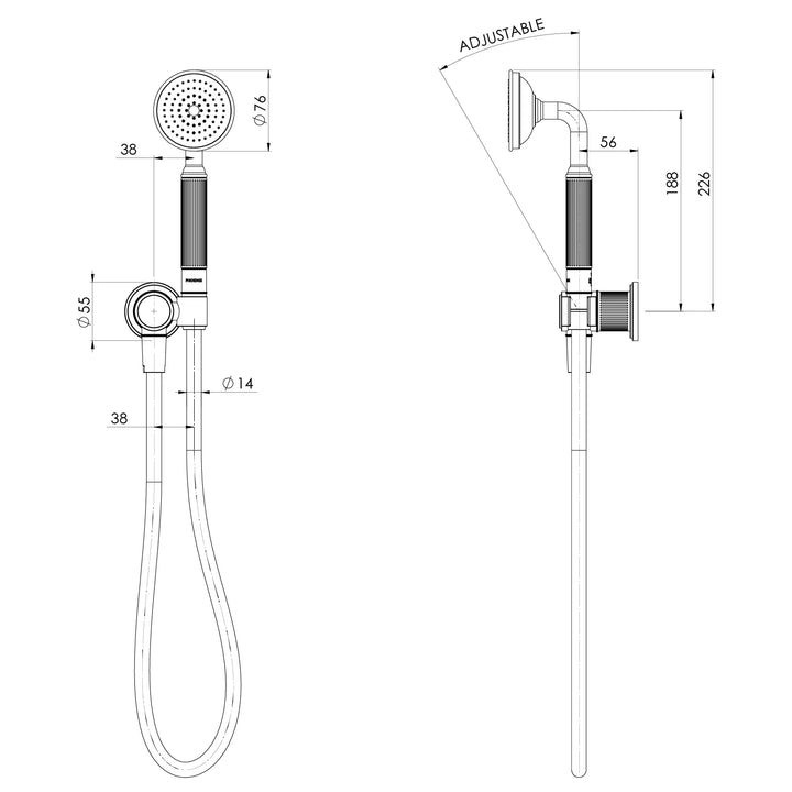 Specification diagram — Wiltern Hand Shower