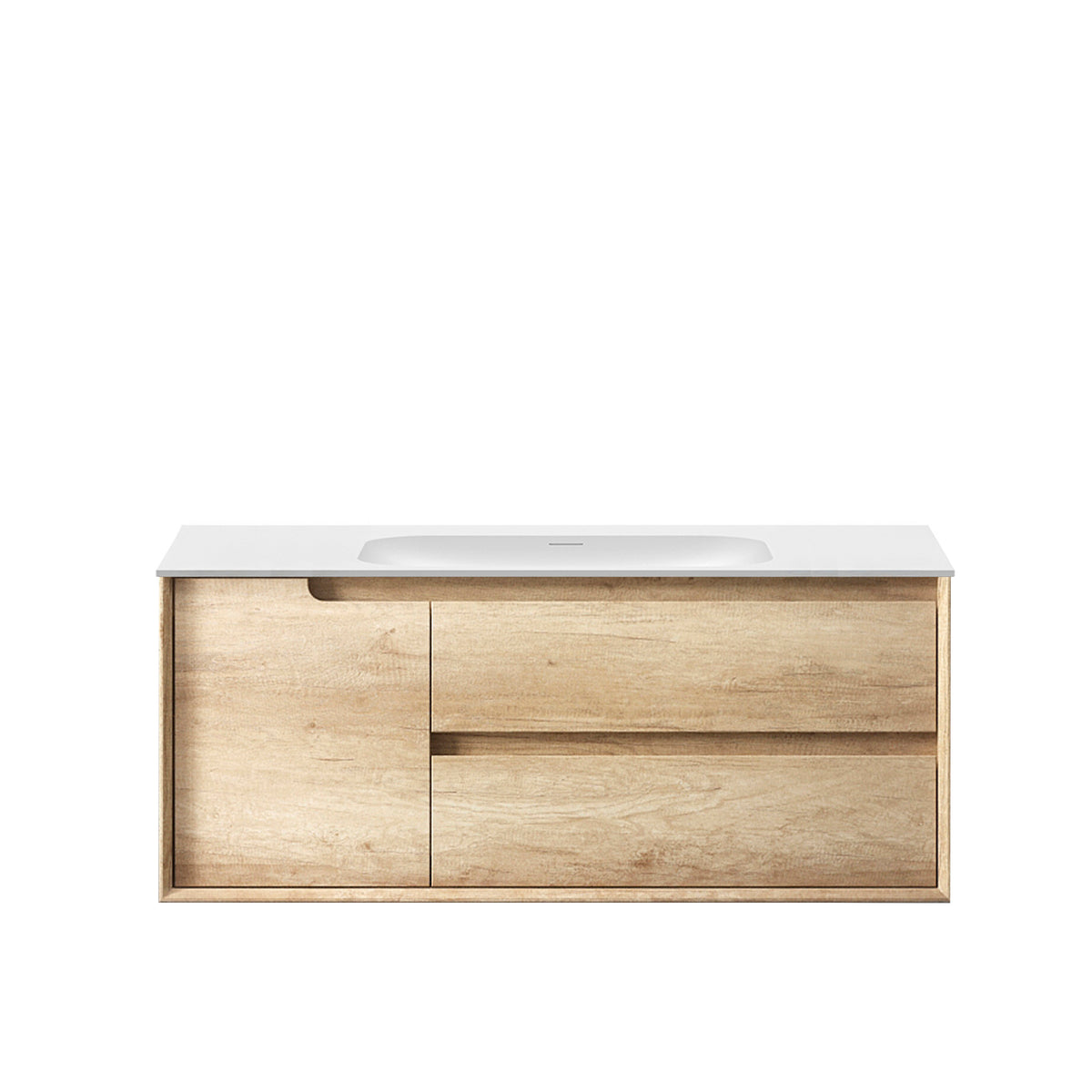 Byron 1200mm Natural Oak Wall Hung Vanity - 12mm Moulded Top (Chloe Silk)