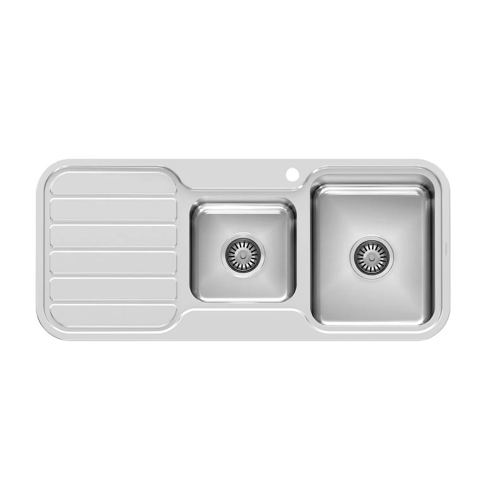 1000 Series 1 and 3/4 Right Hand Bowl Sink with Drainer and Taphole — Stainless Steel