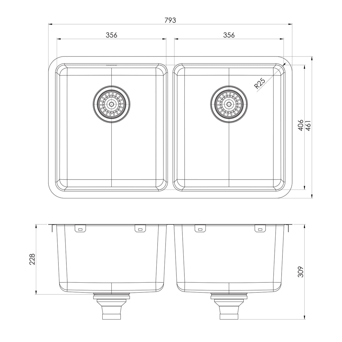 2000 Series Double Bowl Sink — Stainless Steel