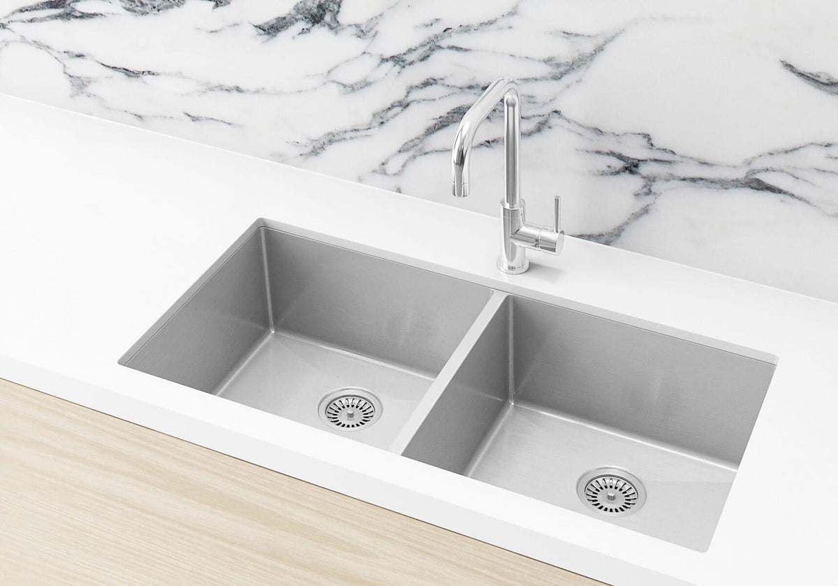 Kitchen Sink - Double Bowl 860 x 440 — Brushed Nickel